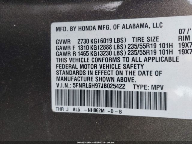 5FNRL6H97JB025422 Honda j35y7