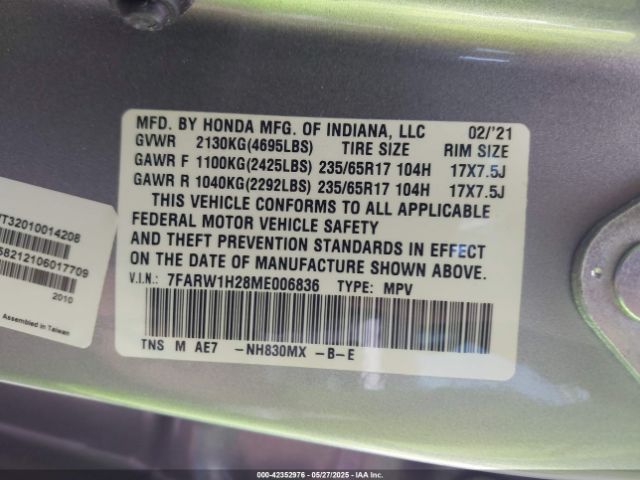 2021 HONDA CR-V 7FARW1H28ME006836 Photo 8