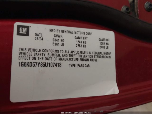 2005 CADILLAC DEVILLE 1G6KD57Y85U107418 Photo 8