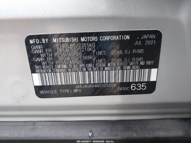JA4J4UA84NZ025226 Mitsubishi Outlander Black Edition S-awc/se 2.5 S-awc/se Launch Edition S-awc