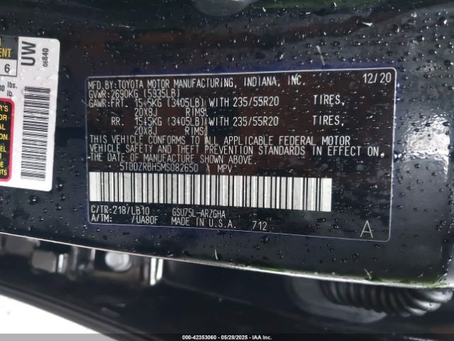 2021 TOYOTA HIGHLANDER 5TDDZRBH5MS082650 Photo 8