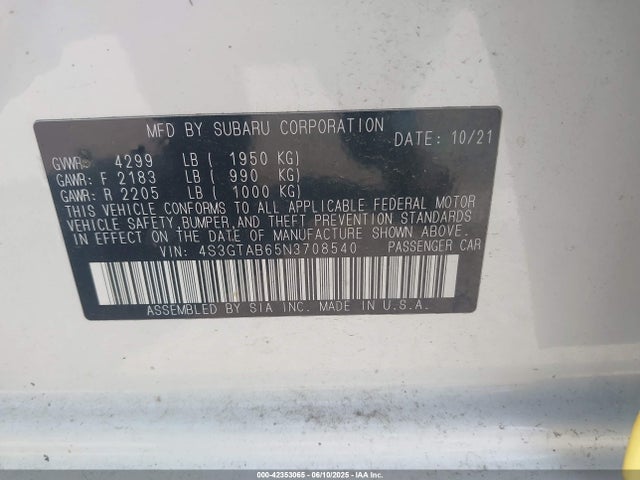 Subaru na 2022 4S3GTAB65N3708540 Image 9
