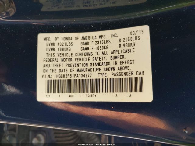 1HGCR2F51FA134277 Honda Accord Sport