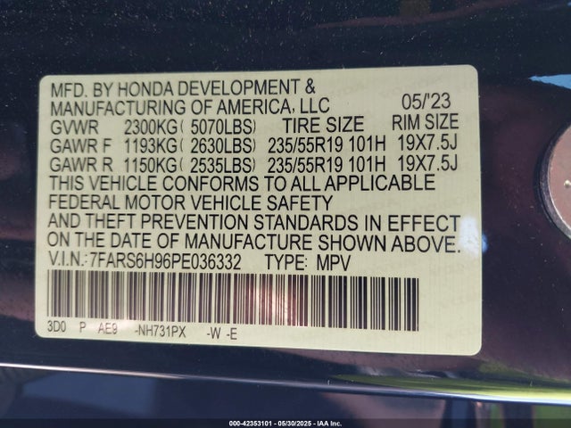 7FARS6H96PE036332 Honda lfc3
