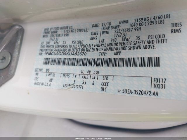 2019 FORD ESCAPE 1FMCU9GD9KUA52670 Photo 8