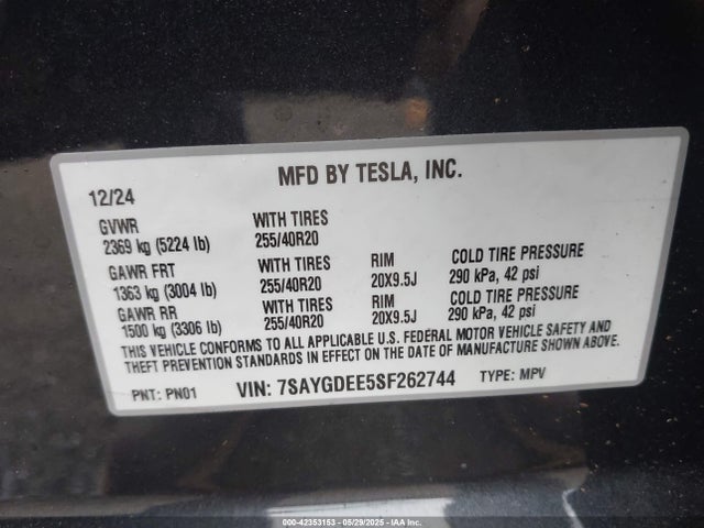 2025 TESLA MODEL Y 7SAYGDEE5SF262744 Photo 8