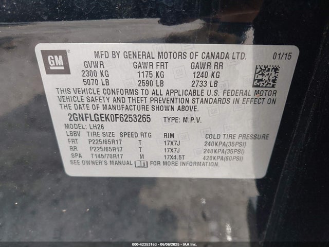 Chevrolet Equinox 2lt 2015 2GNFLGEK0F6253265 Image 9