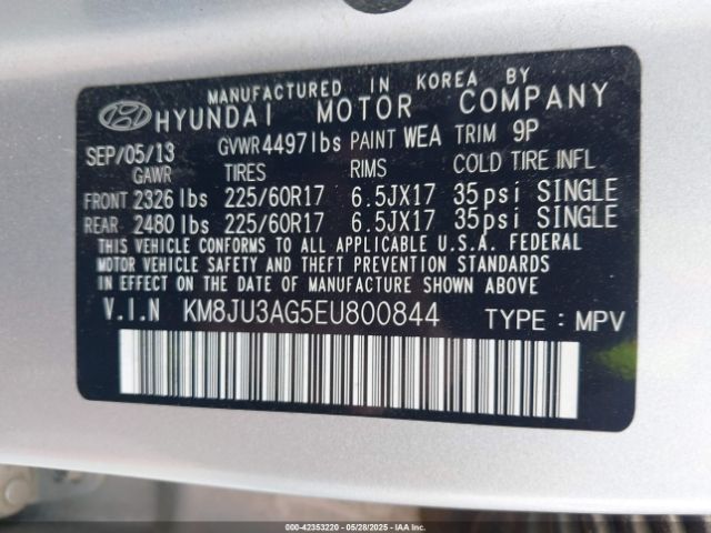 KM8JU3AG5EU800844 Hyundai TUCSON SE