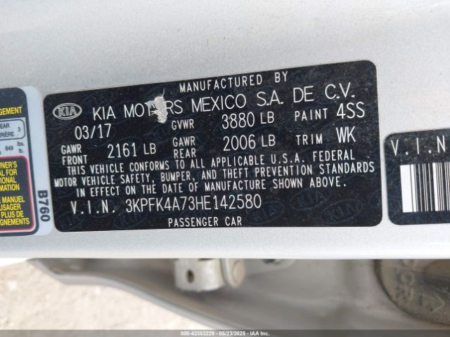 3KPFK4A73HE142580 KIA FORTE LX