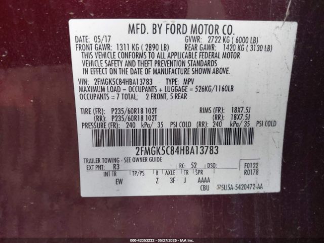 2FMGK5C84HBA13783 Ford FLEX SEL