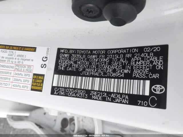 JTDEPRAE7LJ108954 Toyota 2zr-fae