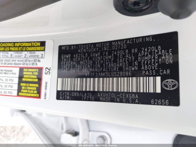 4T1F31AK5LU529086 Toyota Camry Xle Hybrid