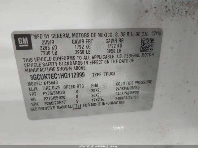3GCUKTEC1HG112099 Chevrolet l83 - sidi: spark ignited direct injection, vvt: variable valve timing, afm, e85 max, alum