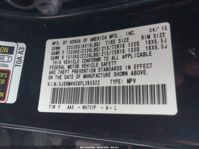 5J6RM4H38FL065522 Honda CR-V LX