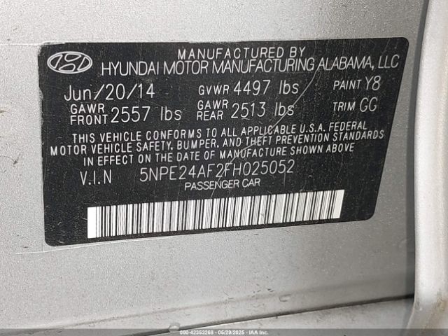 5NPE24AF2FH025052 Hyundai SONATA SE