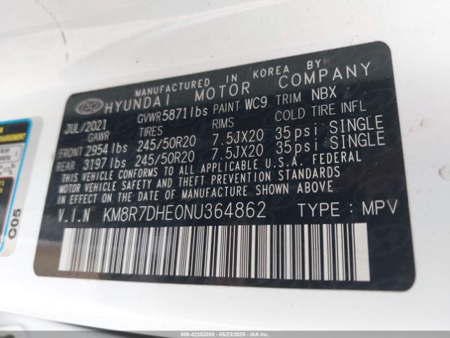 KM8R7DHE0NU364862 Hyundai Palisade Calligraphy