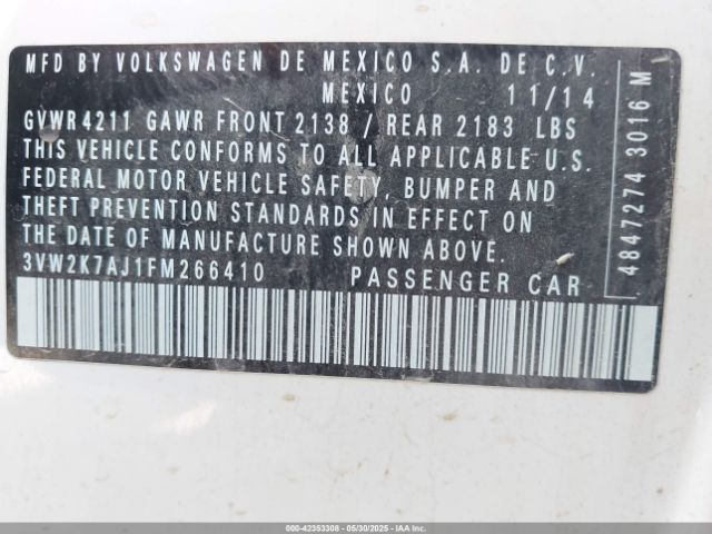 3VW2K7AJ1FM266410 Volkswagen Jetta 2.0l S
