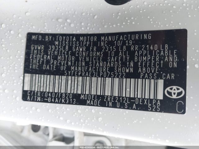5YFEPRAE3LP075222 Toyota COROLLA LE