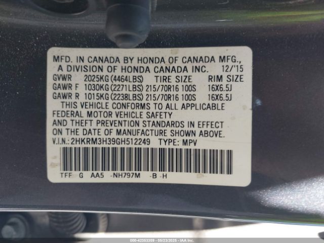 2HKRM3H39GH512249 Honda CR-V LX