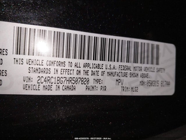 42353376 :رقم المزاد ، 2C4RC1BG7HR507820 vin ، 2017 Chrysler Pacifica Touring-l مزاد بيع