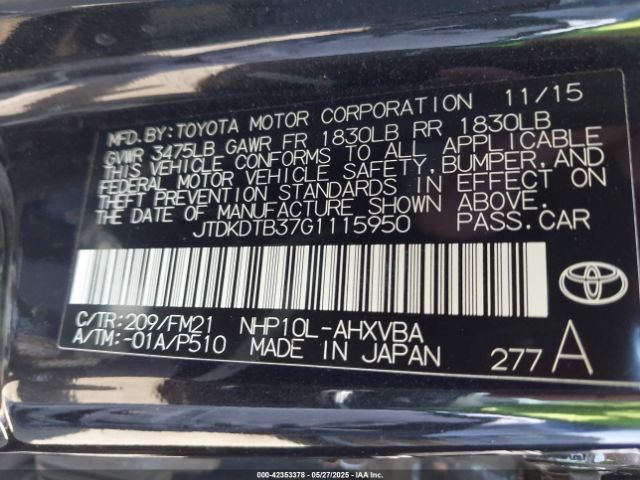 JTDKDTB37G1115950 Toyota Prius C Persona Series