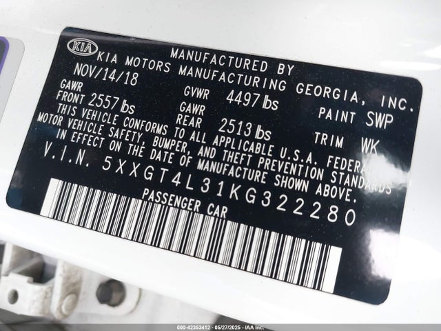 5XXGT4L31KG322280 KIA gdi