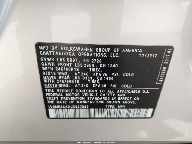 2018 VOLKSWAGEN ATLAS 1V2MR2CAXJC537383 Photo 8