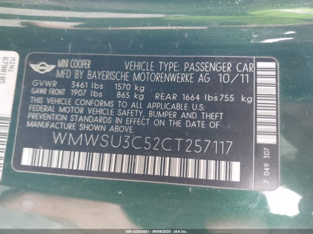 2012 MINI COOPER WMWSU3C52CT257117 Photo 8