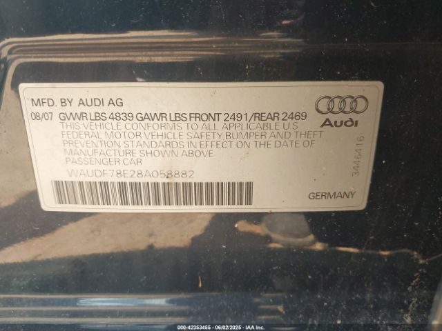 2008 AUDI A4 WAUDF78E28A058882 Photo 8