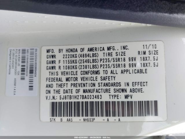 2011 ACURA RDX 5J8TB1H27BA003463 Photo 8