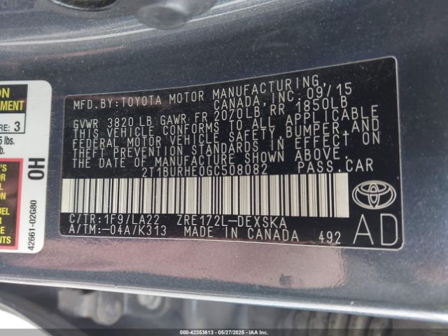 2T1BURHE0GC508082 Toyota 2zr-fe