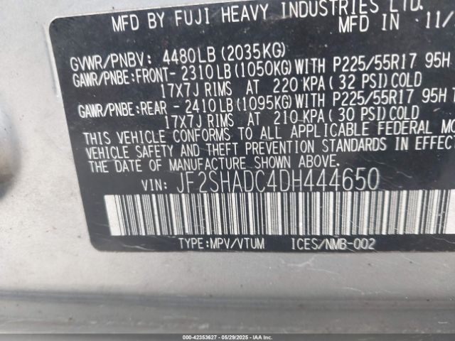 2013 SUBARU FORESTER JF2SHADC4DH444650 Photo 8