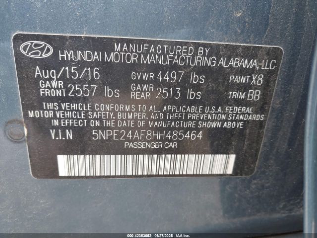 5NPE24AF8HH485464 Hyundai Sonata