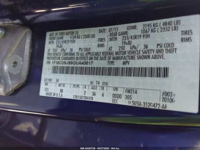 1FMCU9J99GUA45617 Ford Escape Titanium