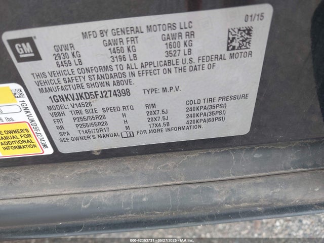 1GNKVJKD5FJ274398 Chevrolet llt