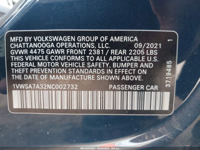 2022 VOLKSWAGEN PASSAT 1VWSA7A32NC002732 Photo 8