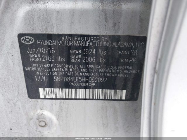5NPD84LF5HH092092 Hyundai ELANTRA SE