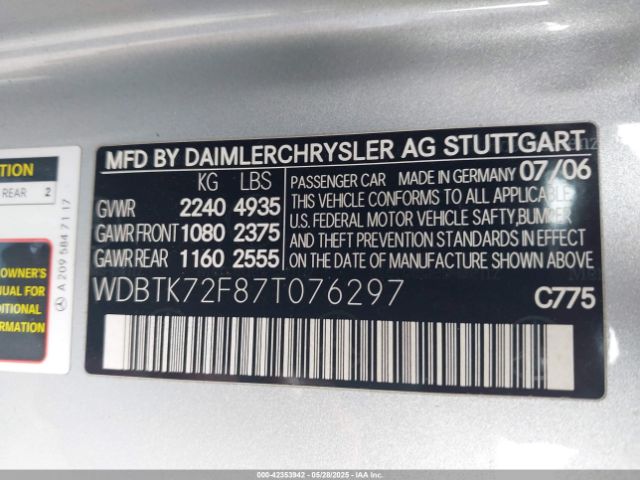 2007 MERCEDES-BENZ CLK 550 WDBTK72F87T076297 Photo 8