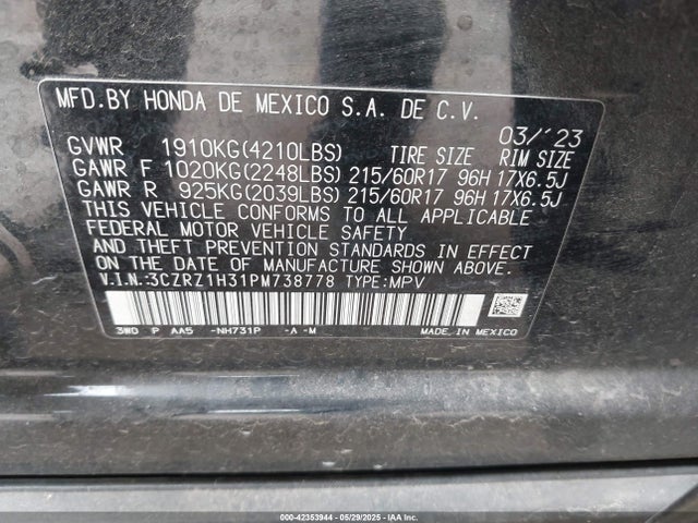 3CZRZ1H31PM738778 Honda k20z5