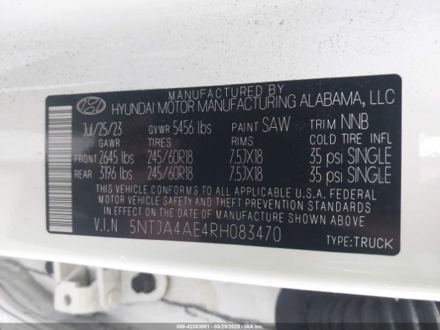 5NTJA4AE4RH083470 Hyundai Santa Cruz Se
