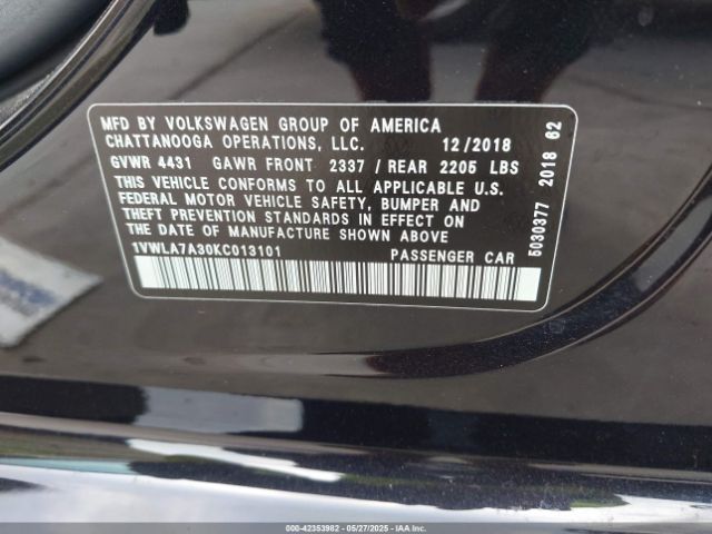 2019 VOLKSWAGEN PASSAT 1VWLA7A30KC013101 Photo 8