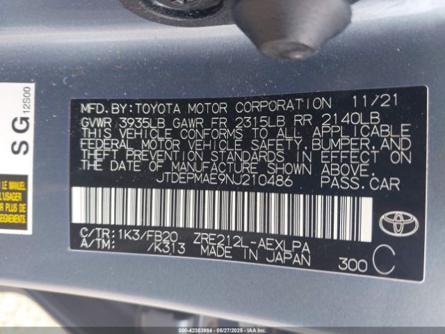 2022 TOYOTA COROLLA JTDEPMAE9NJ210486 Photo 8
