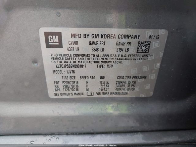 KL7CJPSB9KB901017 Chevrolet Trax Lt