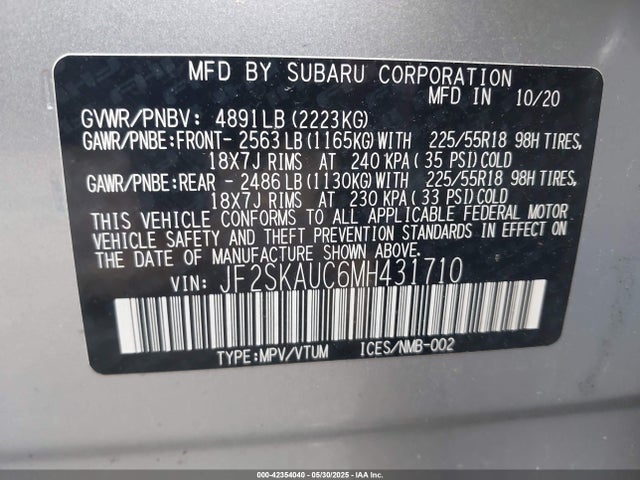 JF2SKAUC6MH431710 Subaru Forester Limited