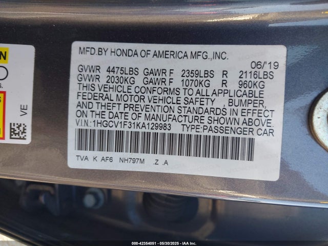1HGCV1F31KA129983 Honda l15be
