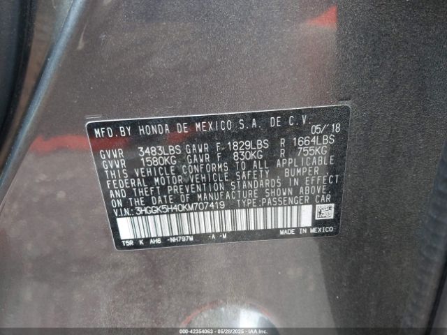 3HGGK5H40KM707419 Honda FIT LX