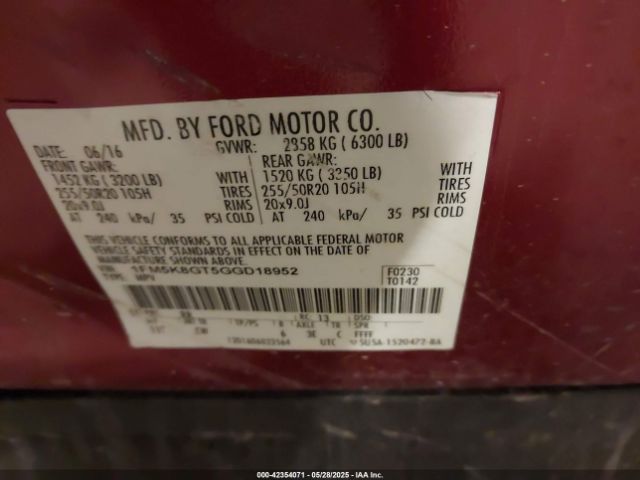 2016 FORD EXPLORER 1FM5K8GT5GGD18952 Photo 8