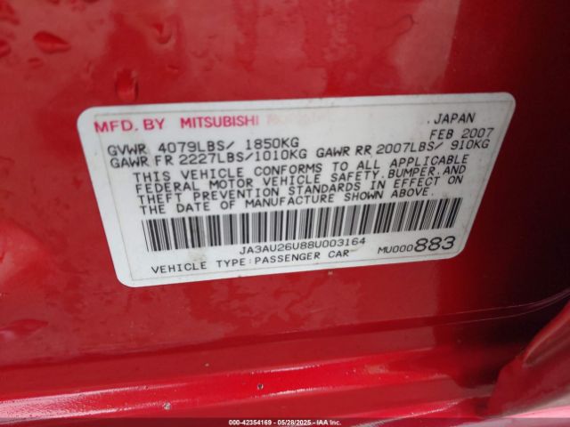 2008 MITSUBISHI LANCER JA3AU26U88U003164 Photo 8