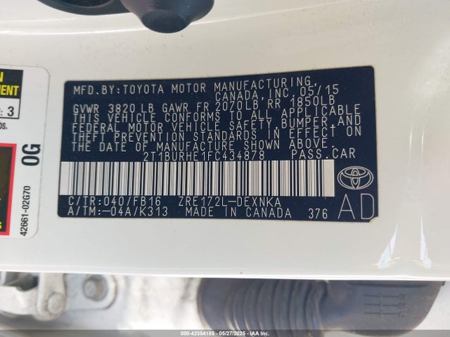 Toyota COROLLA LE 2015 2T1BURHE1FC434878 Image 9