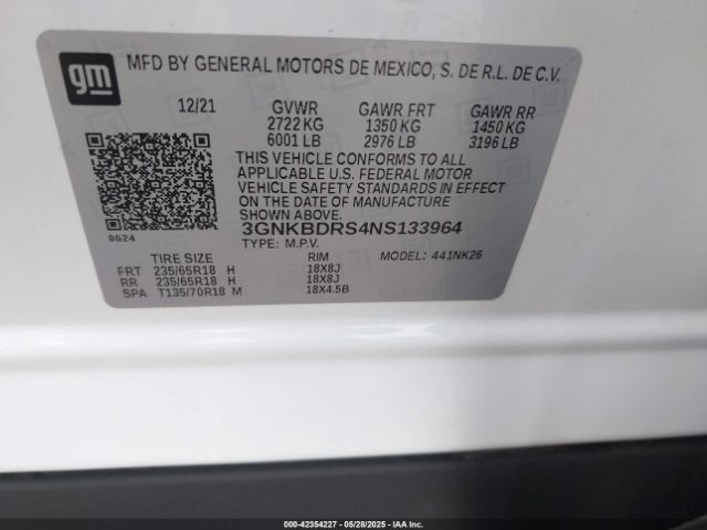 3GNKBDRS4NS133964 Chevrolet Blazer Fwd 3lt